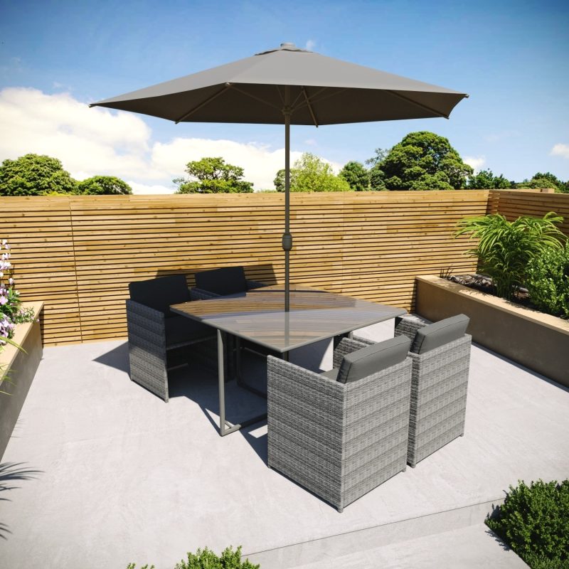 Brown Rattan Cube Garden Dining Set - 4 Seater - Parasol Included - Fortrose - Image 5