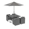 4 Seater Dark Grey Rattan Cube Garden Dining Set - Parasol Included - Fortrose - Image 3