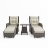 Brown Rattan Reclining Garden Sun Lounger Set with Table and Footstools - Aspen - Image 2