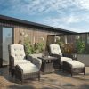 Brown Rattan Reclining Garden Sun Lounger Set with Table and Footstools - Aspen - Image 4