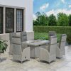 Grey 6 Seater Rattan Reclining Garden Dining Set with Fire Pit Table - Aspen - Image 4