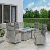 Grey 6 Seater Rattan Reclining Garden Dining Set with Fire Pit Table - Aspen - Image 5