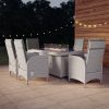 Grey 6 Seater Rattan Reclining Garden Dining Set with Fire Pit Table - Aspen