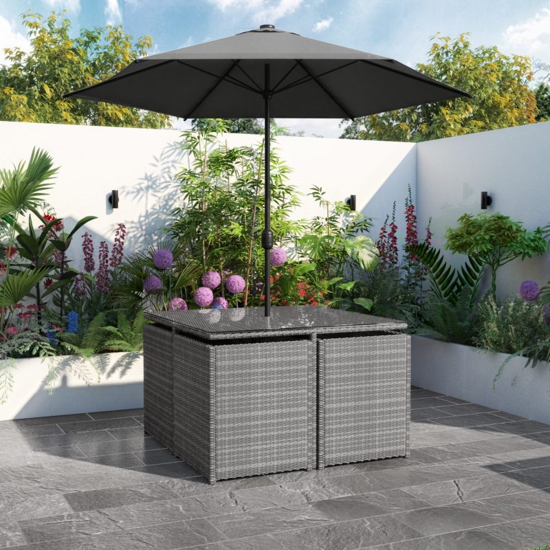 8 Seater Dark Grey Rattan Cube Garden Dining Set - Parasol Included - Fortrose - Image 2