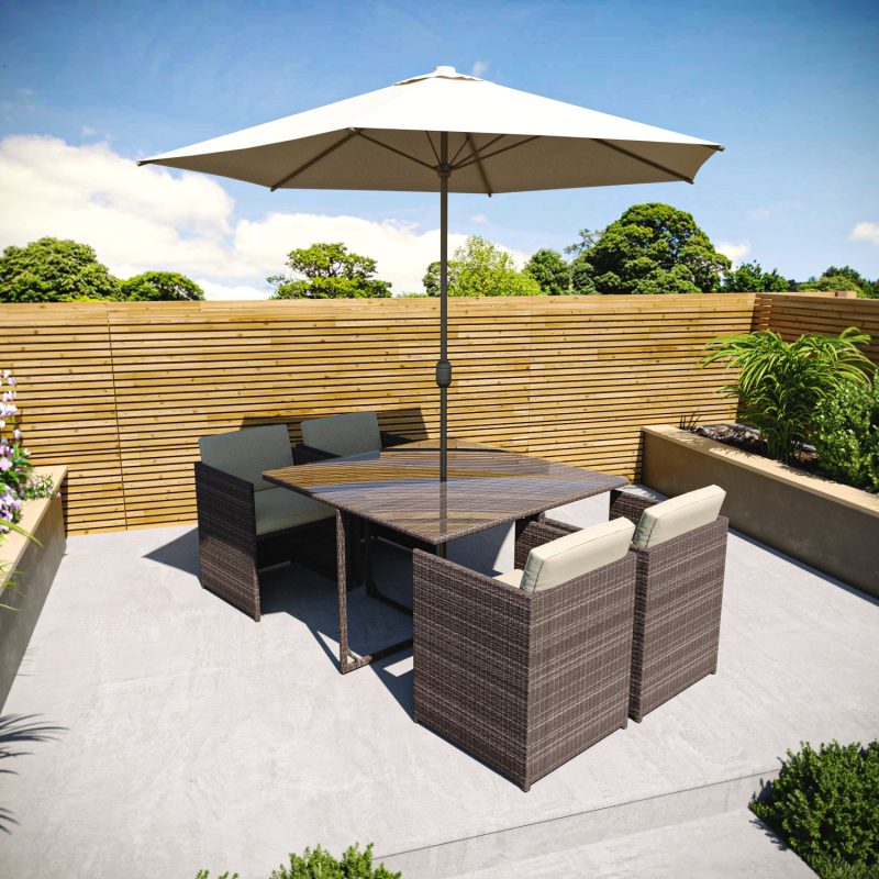 Brown Rattan Cube Garden Dining Set - 4 Seater - Parasol Included - Fortrose - Image 6