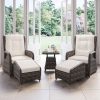 Brown Rattan Reclining Garden Sun Lounger Set with Table and Footstools - Aspen - Image 5