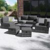 6 Seater Grey Rattan Garden Sofa Set - Fortrose