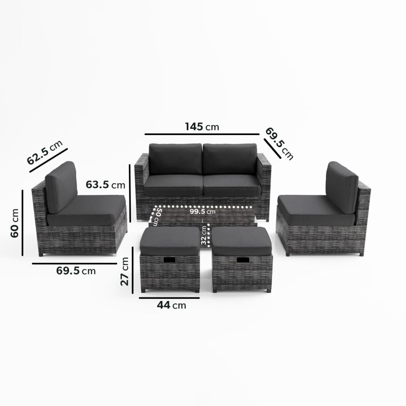 6 Seater Grey Rattan Garden Sofa Set - Fortrose - Image 4