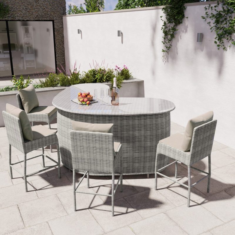 Grey Rattan Bar Set with 4 Bar Stools - Aspen - Image 3