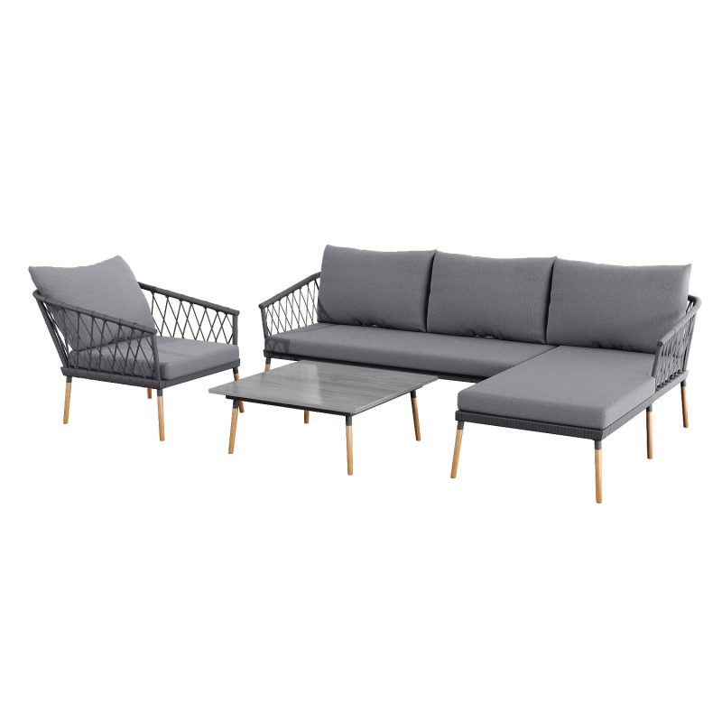 Grey Garden Corner Sofa Set with Armchair and Table - Seats 4- Como - Image 4