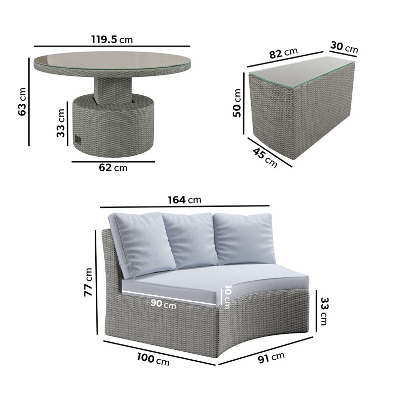 8 Seater Rattan Modular Circular Dining Sofa Set with Height Adjustable Table - Fortrose - Image 5