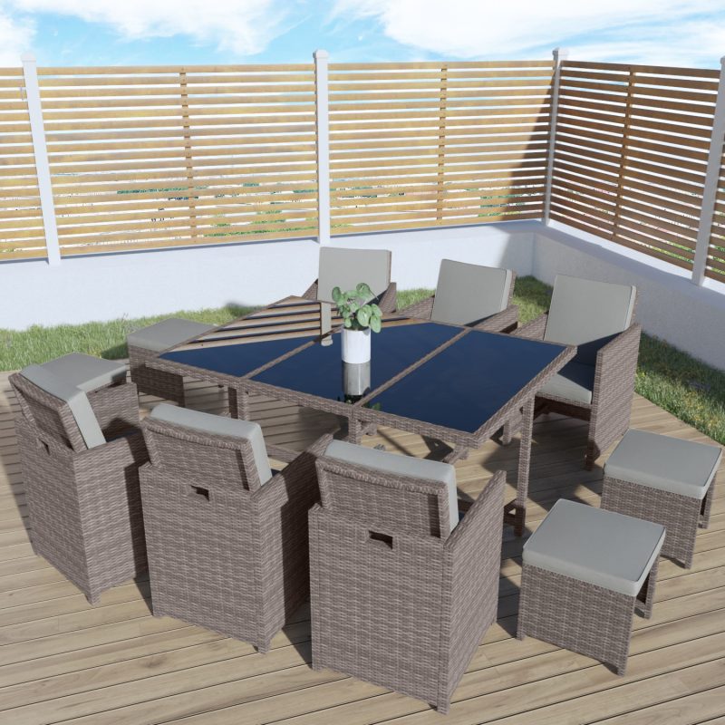 10 Seater Dark Grey Rattan Cube Garden Dining Set - Fortrose