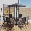 Grey Metal Garden Dining Set with Lazy Susan Parasol & Foldable Chairs - Fortrose