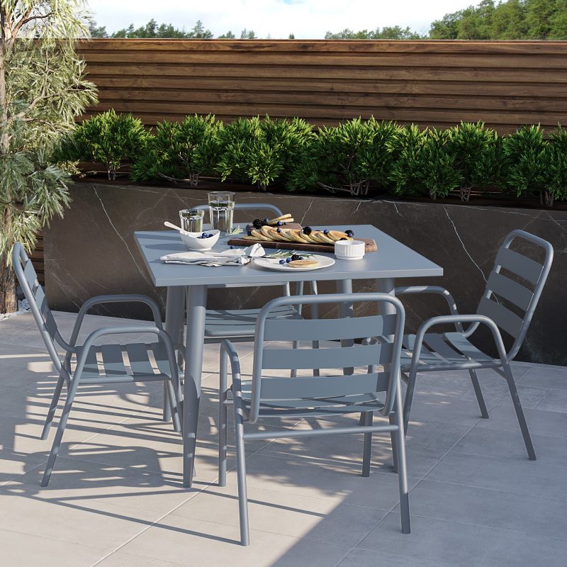 Grey Aluminium 4 Seater Square Garden Dining Set - Como