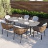 6 Seater Garden Dining Set with Weaved Wicker Chairs & Stone Table Top