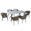 6 Seater Garden Dining Set with Weaved Wicker Chairs & Stone Table Top - Image 2